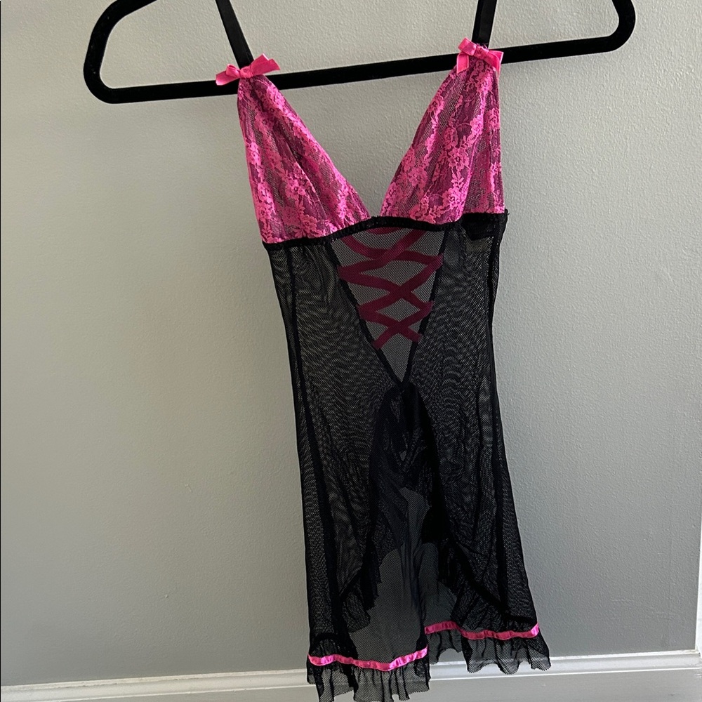 Elegant Black and Pink Lace Chemise